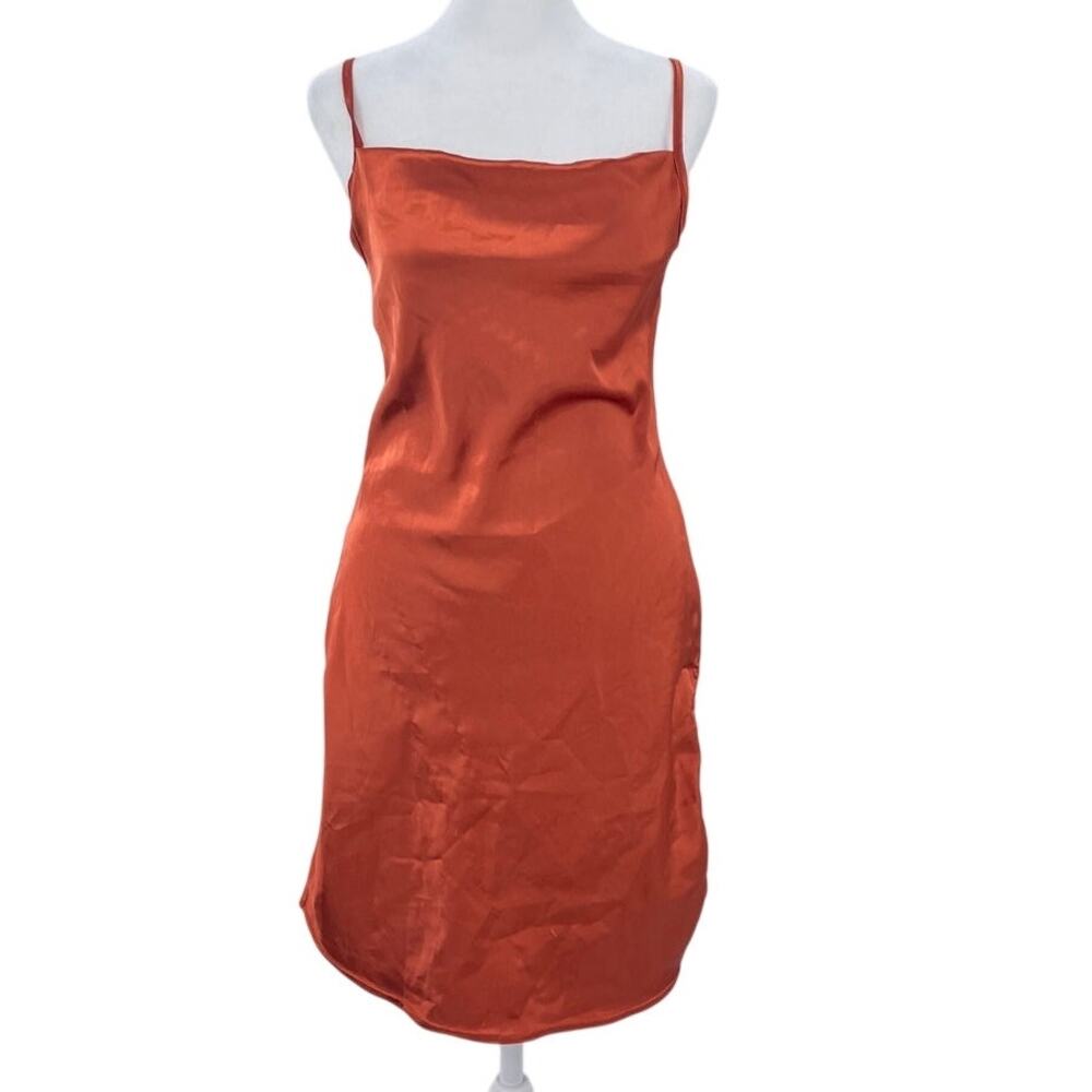 PrettyLittleThing Rust Satin Slip Mini Dress Womens USA 2 Spaghetti Strap